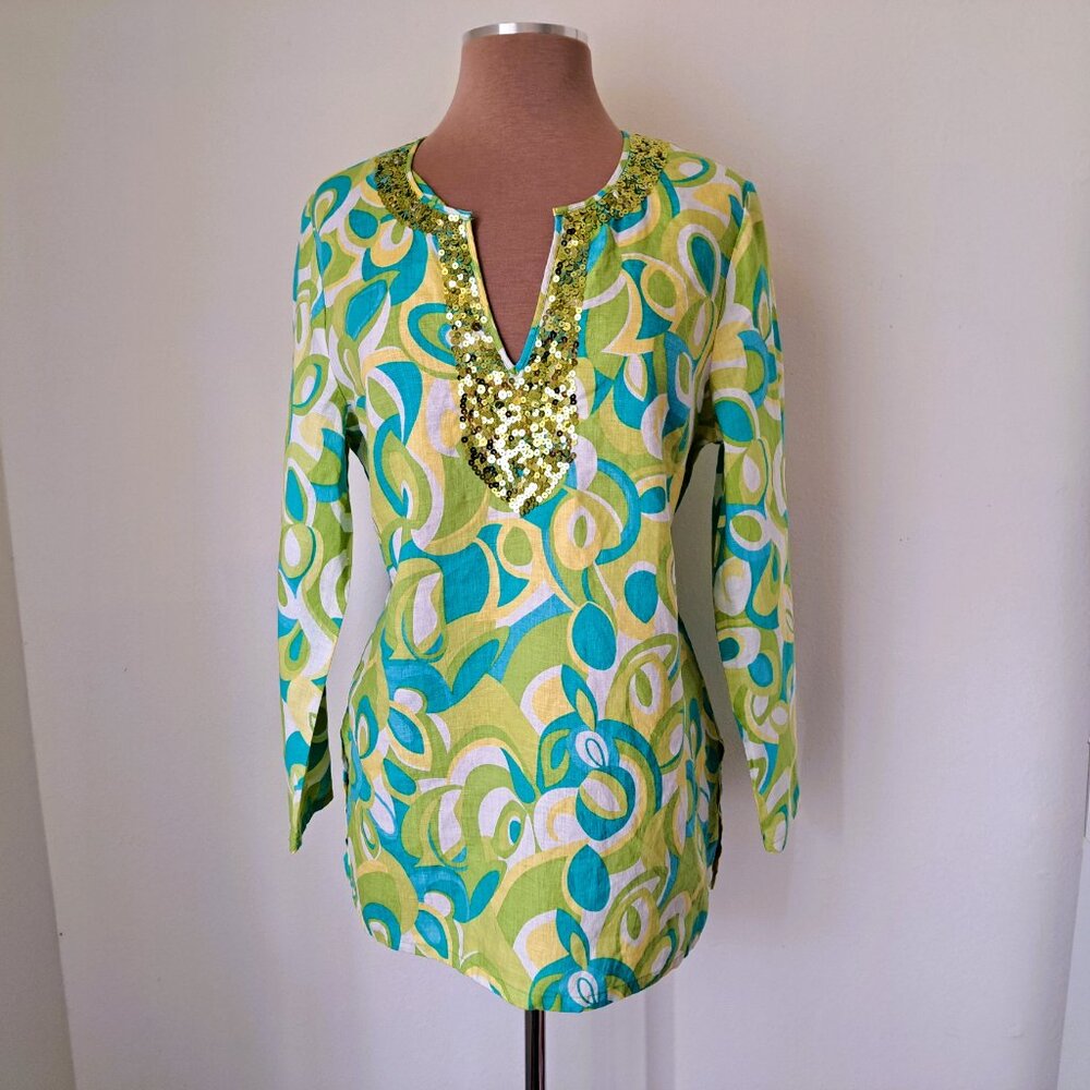 Lucy & Laurel Women's Linen Boho Top Multicolor Long Sleeve Size L